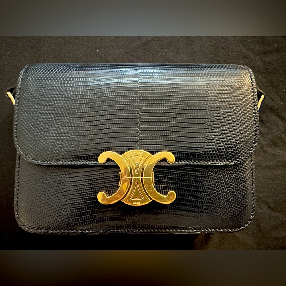 Celine Teen Triomphe in Lizard Navy Blue